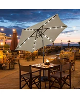 9 Feet Solar Led Lighted Patio Market Umbrella Tilt Adjustment Crank Lift-Tan