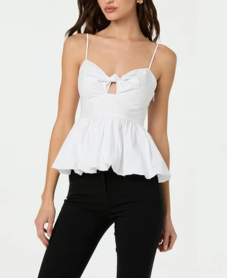 Astr the Label Women's Twist-Front Bubble-Hem Top