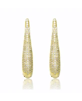14k Yellow Gold Plated with Cubic Zirconia Oblong Oval Raindrop Hoop Earrings