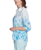 Alfred Dunner Petite Placed-Print 3/4-Sleeve Shirt