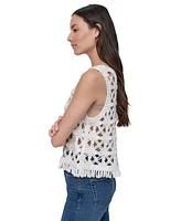 Dkny Jeans Women's Crochet Scoop-Neck Cotton Top