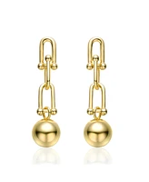 14k Yellow Gold Plated U-Shaped Link Chain Drop Earrings with Golden Ball
