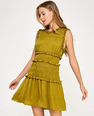 B Darlin Juniors' Gathered Satin Sleeveless A-Line Dress