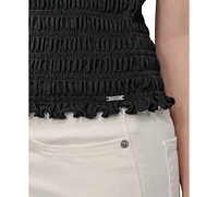 Dkny Jeans Women's Crewneck Smocked Sleeveless Top