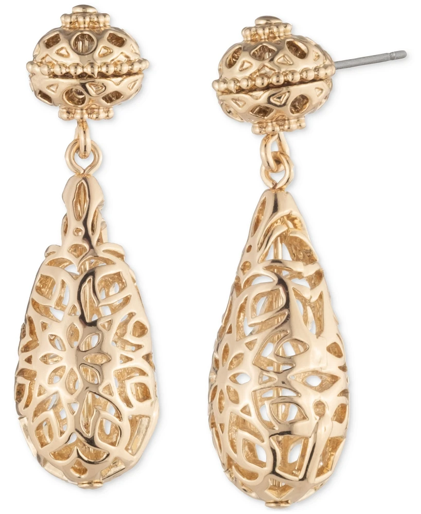 Marchesa Gold-Tone Filigree Tear-Shape Drop Earrings