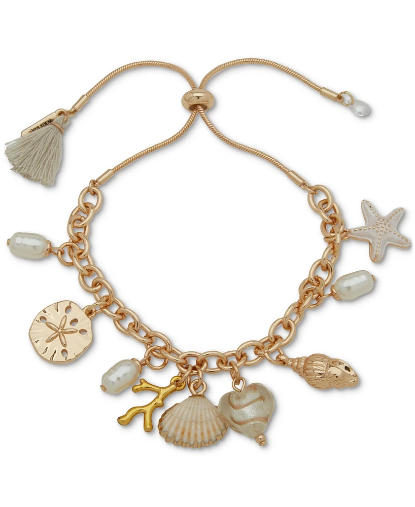 lonna & lilly Gold-Tone Stone & Imitation Pearl Sea-Motif Charm Bracelet