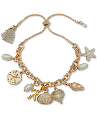 lonna & lilly Gold-Tone Stone & Imitation Pearl Sea-Motif Charm Bracelet