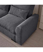 Elegant Chenille Sofa with Reversible Ottoman and Built-in Usb Ports