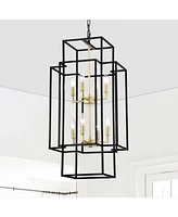 8-Light Pendant Chandelier, Matte Black & Gold, Adjustable Height, Industrial Farmhouse, (Bulbs Not Included)