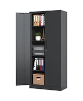 72"H Metal Garage Storage Cabinet, Black Tool Steel Locking Cabinet with Doors and 4 Shelves, Tall Cabinets for Garage Storage Systems Lockable File C