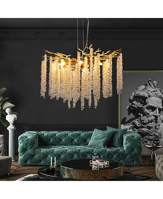 23.6 Modern Golden Pendant Light with Cascading Crystals for Living Spaces