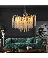 23.6 Modern Golden Pendant Light with Cascading Crystals for Living Spaces