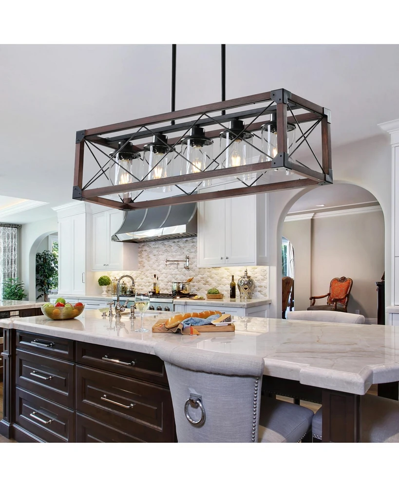 5-Light Retro Farmhouse Chandelier For Kitchen, Living room, Dining room Red and Black(No Bulbs)