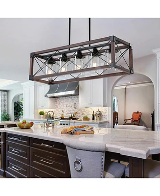 5-Light Retro Farmhouse Chandelier For Kitchen, Living room, Dining room Red and Black(No Bulbs)
