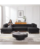 126-inch Modern Style Chenille Three Piece Sofa, Pull Point Design U-shaped Sofa two Chaise Longue Seats, two Pillows and Plastic Feet, Suitable for L