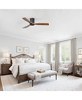 52'' Modern 3 Solid Wood Blade Ceiling Fan with 6-speed Remote Control and Forward Reverse Rotation Function for Indoor