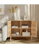 Buffet Cabinet with Storage, Accent Bathroom Floor Cabinet, with Two Doors and 4 compartments forStorage, Cabinet with Solid Wood Feet, Sideboard Cabi