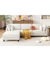 Modern Sectional Sofa with Ottoman, 4-Seat Set, 110" L-Shaped Sofa with Pillows