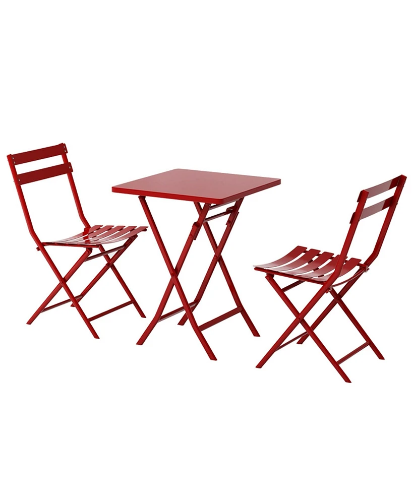 3-Pieces Metal Square Table 28.35 in. H Outdoor Bistro Set Table Chairs Furniture