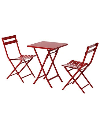 3-Pieces Metal Square Table 28.35 in. H Outdoor Bistro Set Table Chairs Furniture