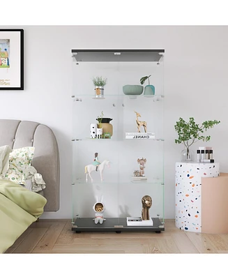 Two-door Glass Display Cabinet 4 Shelves with Door, Floor Standing Curio Bookshelf for Living Room Bedroom Office, 64.7" 31.7" 14.3", B