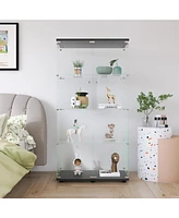 Two-door Glass Display Cabinet 4 Shelves with Door, Floor Standing Curio Bookshelf for Living Room Bedroom Office, 64.7" 31.7" 14.3", B