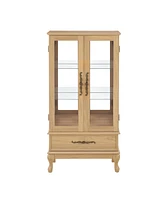 Curio Cabinet Lighted Glass Cabinet Glass Wine Cabinet Curio Display Cabinet with Adjustable Glass Shelves 2 Doors and 1 drawer Cabinet Sideboard With