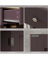 Sideboard with Solid Wood Countertop, Modern Kitchen Storage Cabinet, Coffee Bar Cabinet with 2 Drawers, Doors and Adjustable Shelf, Coffee