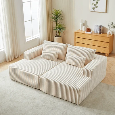 87" Oversized Sectional Lounge Chaise,No Assembly Required,Cloud Plush Loveseat with Reclining Sofa Bed,Fluffy Modern Sleeper Chair for Indoor Li