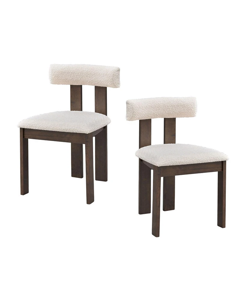 Wooden Dining Chairs Set of 2, Modern Boucle Upholstered Kitchen Side Chairs,Mid Century Modern Kitchen Chairs with Open Back Farmhouse Wooden Side Ch