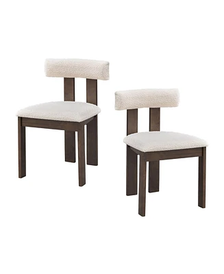 Wooden Dining Chairs Set of 2, Modern Boucle Upholstered Kitchen Side Chairs,Mid Century Modern Kitchen Chairs with Open Back Farmhouse Wooden Side Ch