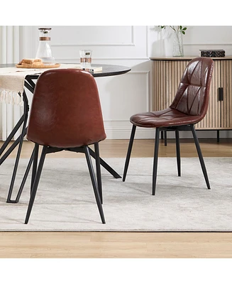Faux Leather Upholstered Dining Chairs with Metal Legs, Set of 2 (Brown)