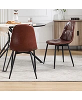 Faux Leather Upholstered Dining Chairs with Metal Legs, Set of 2 (Brown)