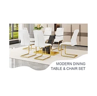 Luxurious 6-Chair Glass Dining Set with Gold Legs