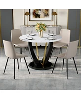 Pandora Marble Dining Set: 42" Glass Table & 4 Pu Chairs