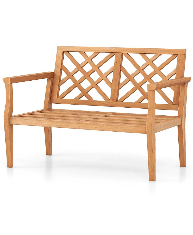 Outdoor Garden Bench 2-Person Teak Wood Bench with Comfy Armrests and Backrest