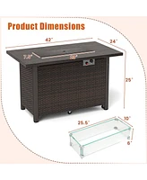 50000 Btu 2 Inch ropane Gas Fire Pit Table with Wind Guard and Glass Rocks-Brown