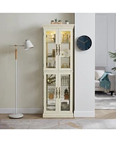 Lighted Glass Curio Display Cabinet, Display Cabinet, Glass Storage Cabinet Glass Wine cabinet Wood Frame Toy Display for Living Room, Kitchen, Pantry