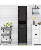 Double Door Narrow Height Slim Floor Standing Cabinet with 2 Adjustable Shelves-Black