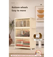 19.69" Side Wide Folding Storage Cabinet, 3 Tiers,19.69" 11.81" 31.1", Collapsible Storage Bins with Magnetic Door, Plastic Storag
