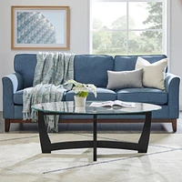 48 Inch Oval Glass Coffee Table, Black Round Coffee Table Center Table with Glass Top, Small Coffee Table for Living Room, Office and Apartment