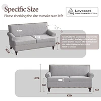 62'' Loveseat Sofa, Mid Century Modern Sofa Couches for Living Room, Upholsteded Love Seats Furniture for Small Space, Bear 500lbs,Grey