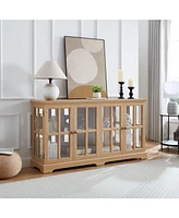 Led Curio Cabinet, Oak Display Case with Glass Doors and Adjustable Shelves