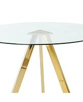 39.2" Round Glass Dining Table with Gold Metal Legs