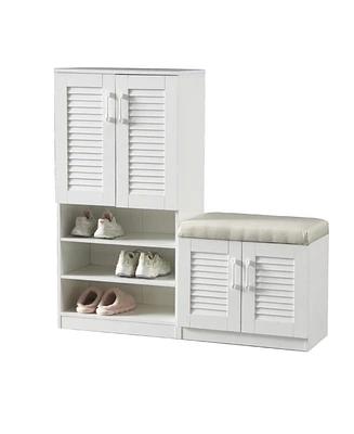 Multifunctional Shoe Cabinet with Cushion, 10 Storage Compartments, Adjustable Board for Entryway