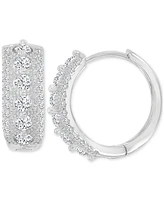Cubic Zirconia Small Hoop Earrings in Sterling Silver, 0.66"