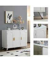 Ivory White Sideboard Buffet Cabinet with 3 Doors and Shelves