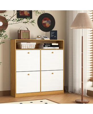 Shoe Storage Cabinet with 4 Flip Drawers and Anti-Tip Fitting