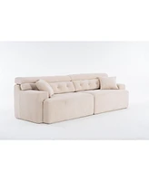Apricot Chenille 4-Seater Compression Sofa with Pillows