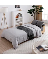 Convertible Sleeper Sofa Bed with Storage Ottoman & Drop Down Table - Grey